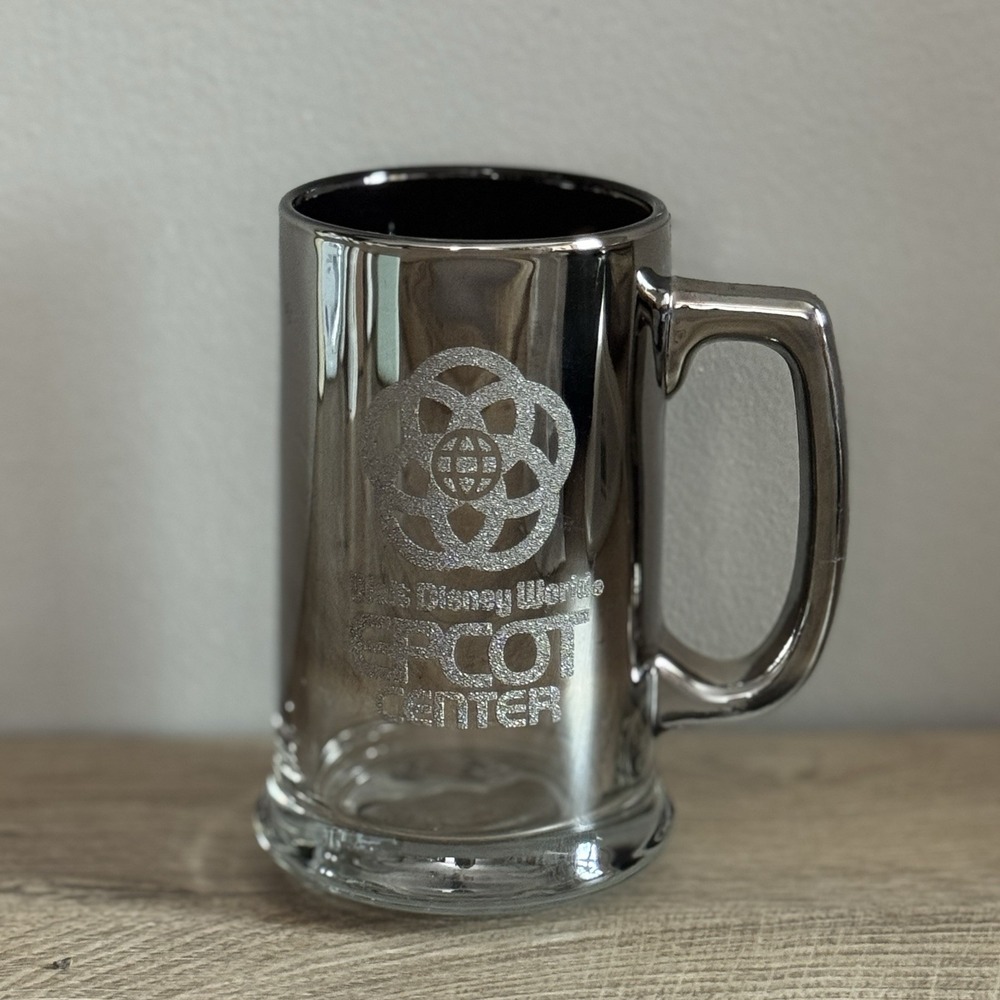 Walt Disney World Epcot Center Stein Mug Metallic Silver Reflect Raised Vintage